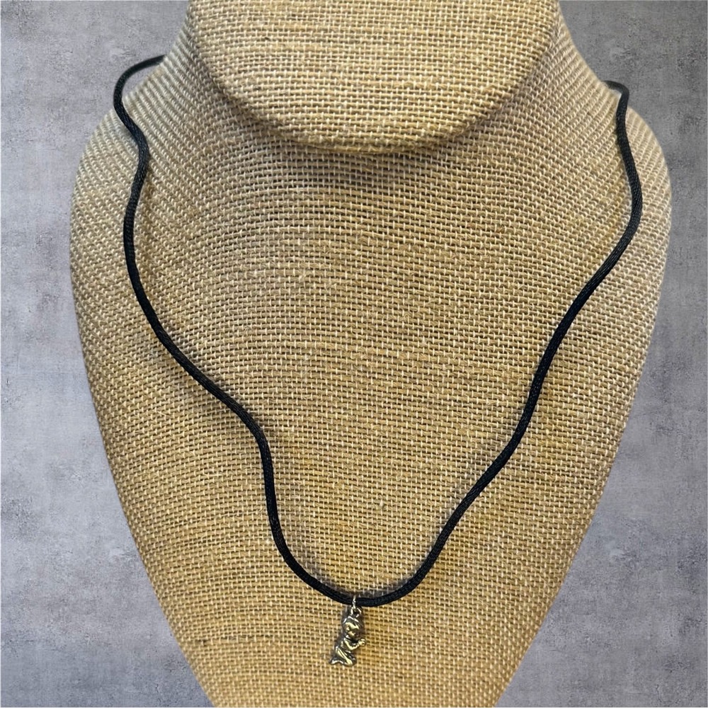 Silver Tone Child Figurine Pendant Necklace Black Cord Costume‎ Jewelry